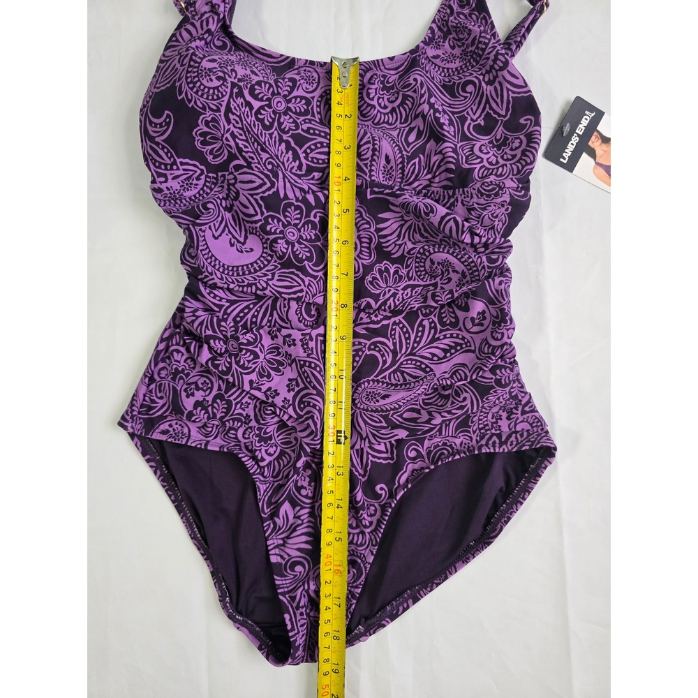 LandsEnd Purple Paisley One Piece Swimsuit UPF50 Ruched Hook Back XS 1956311 NWT - Picture 7 of 16